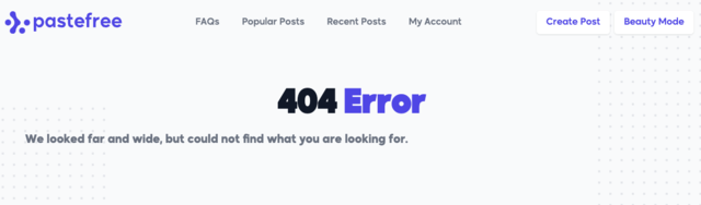 Pastefree.net showing a 404 not found status