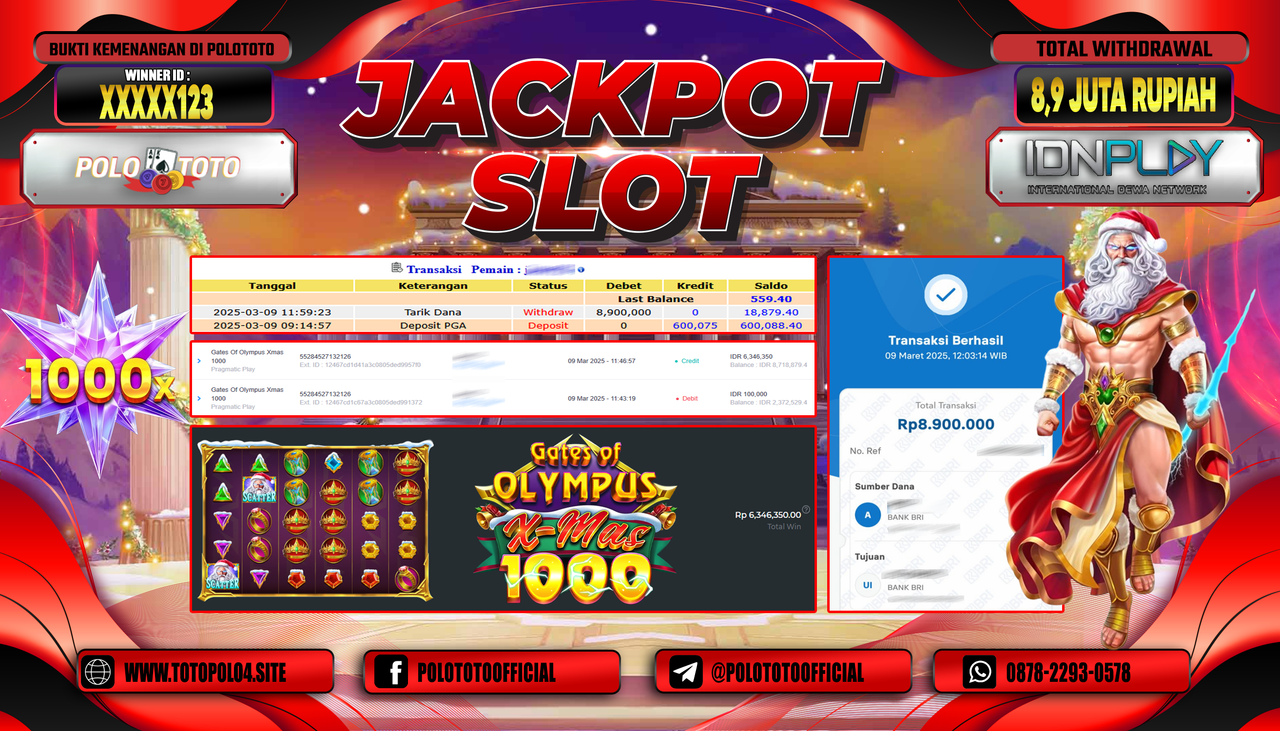 POLOTOTO JACKPOT SLOT GATES OF OLYMPUS XMAS 1000 Rp.8.900.000,-