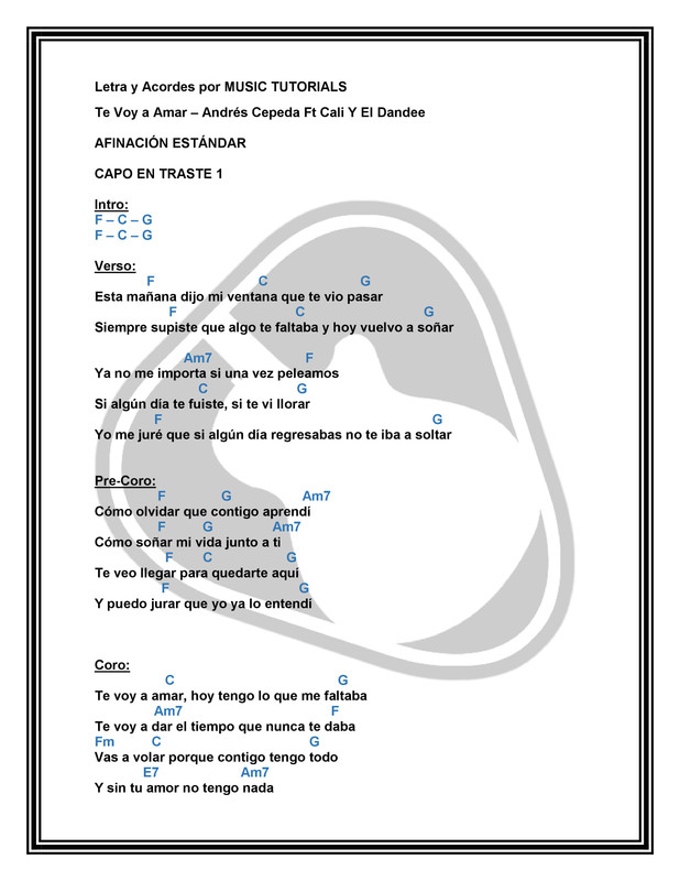 Cómo tocar Te Voy a Amar de Andres Cepeda Ft Cali y El Dandee en Guitarra |  Tutorial + PDF GRATIS ⋆ Music Tutorials
