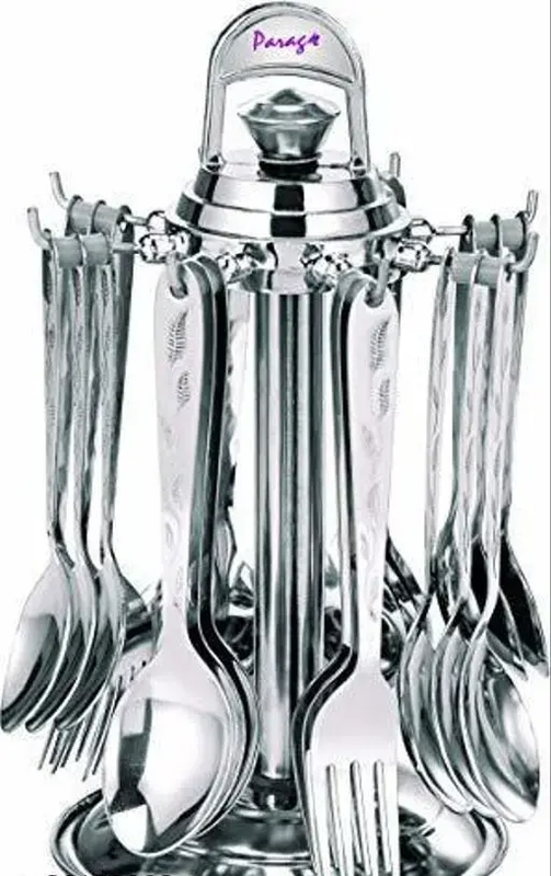 Cutlery Set, Set of 25 Pcs (6 Tea Spoons, 6 Baby Spoons, 6 Baby Forks, 6 Soup Spoons, 1 SS Stand with ABS Plastic Top) Color 1 (R508)