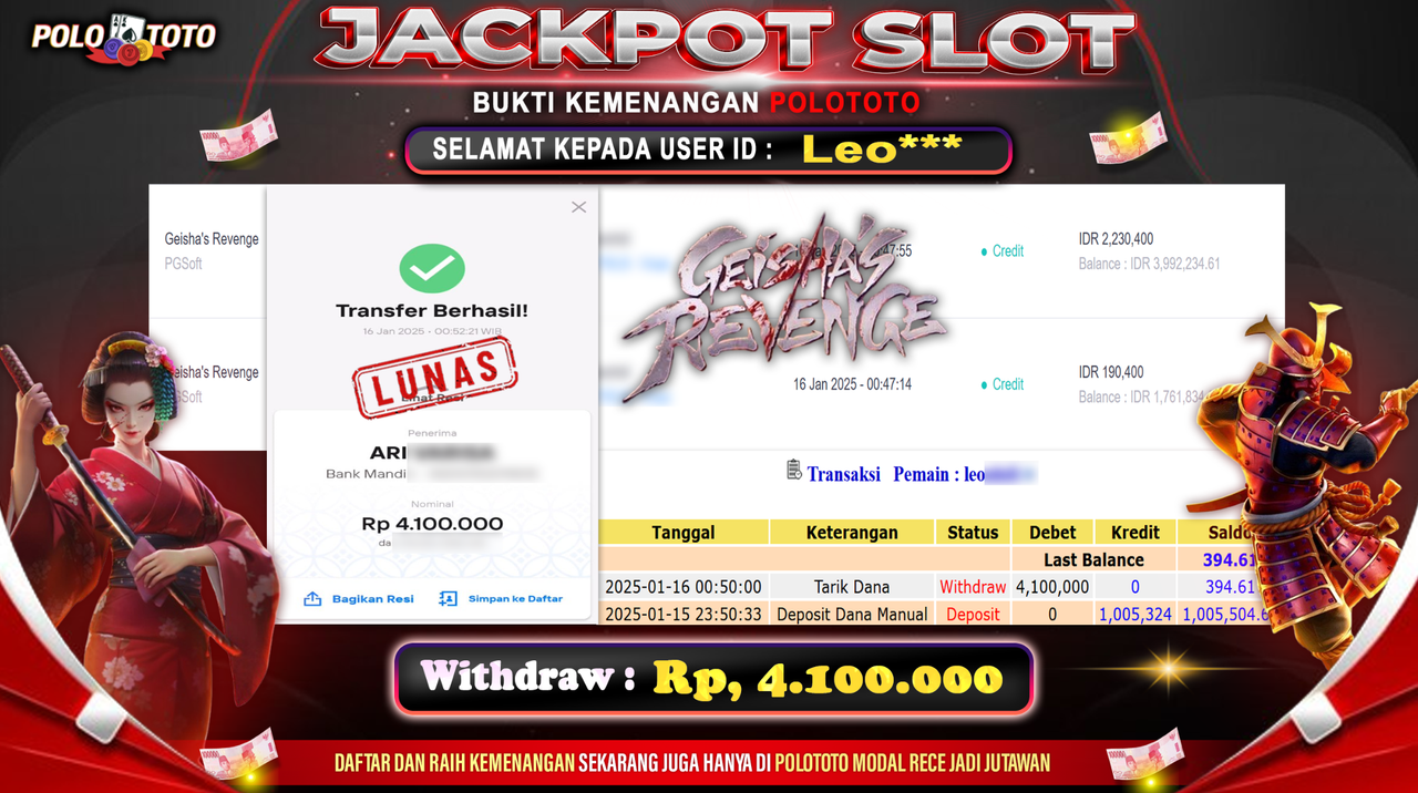 POLOTOTO JACKPOT SLOT GEISHA REVENGE Rp.4,100.000,-