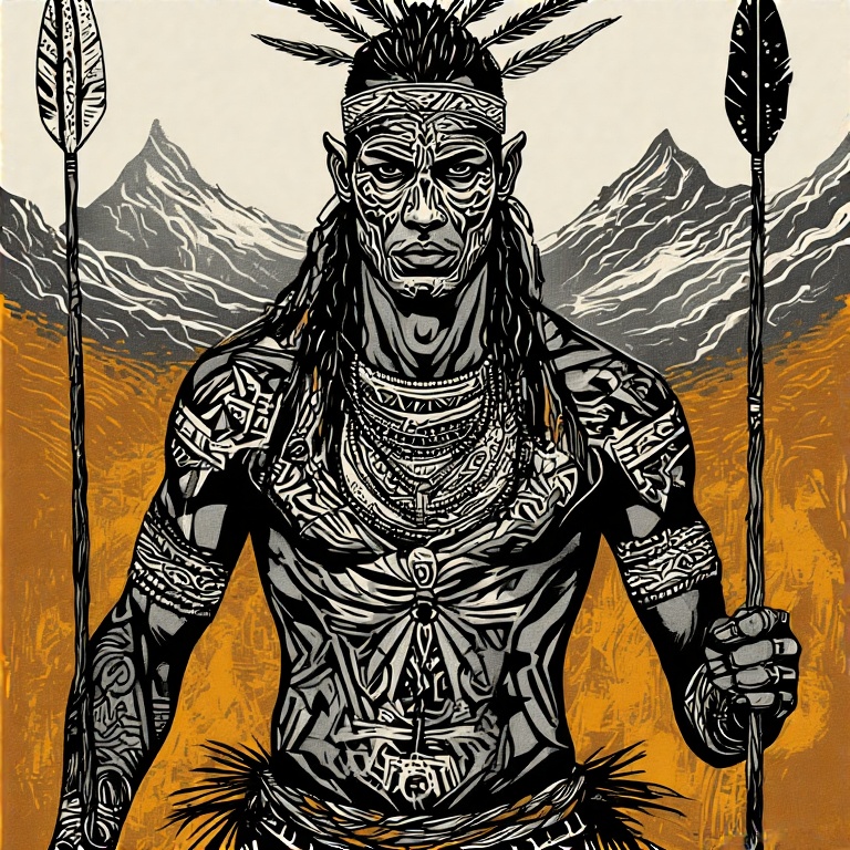A-tribal-warrior-in-woodcut-st-15