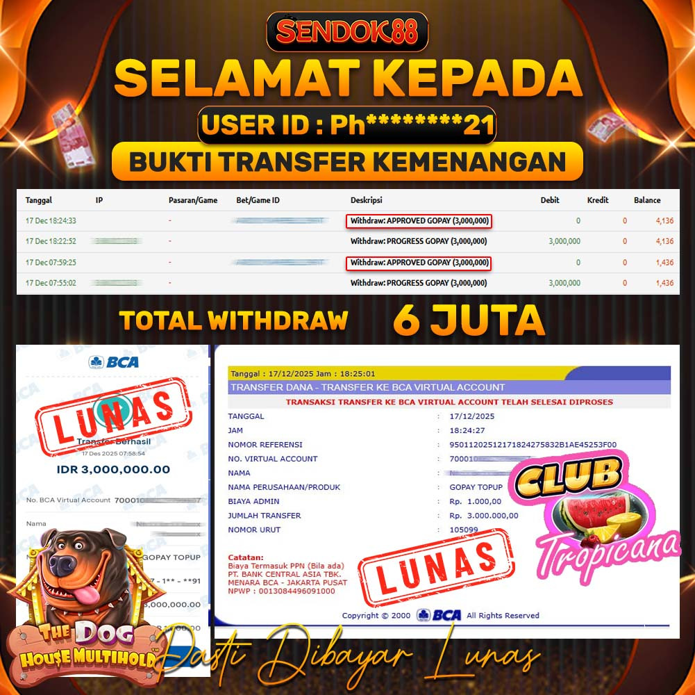 SENDOK88 JEPE! THE DOG HOUSE MULTIHOLD & CLUB TROPICANA Rp 6.000.000,- LUNAS!