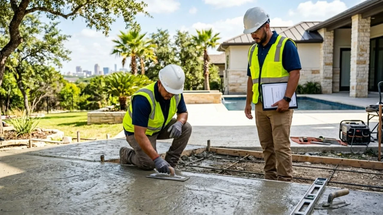 Concrete patio contractor credentials and insurance verification in San Antonio