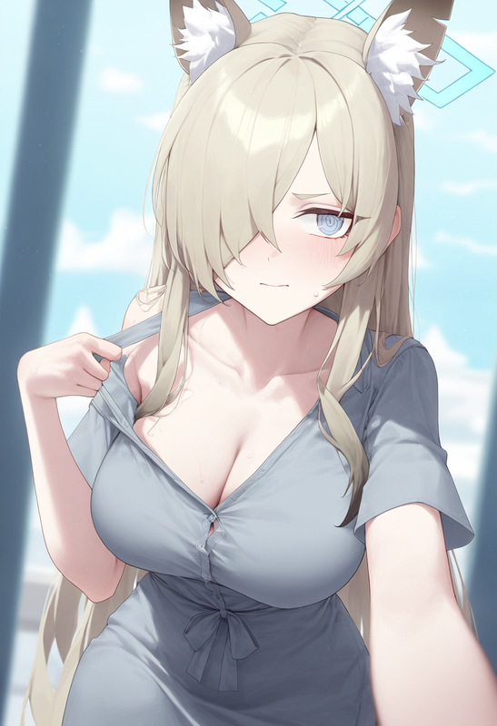 depth of field, 1girl, kanna (blue archive), collarbone cleavage, short sleeves, s-1988742884