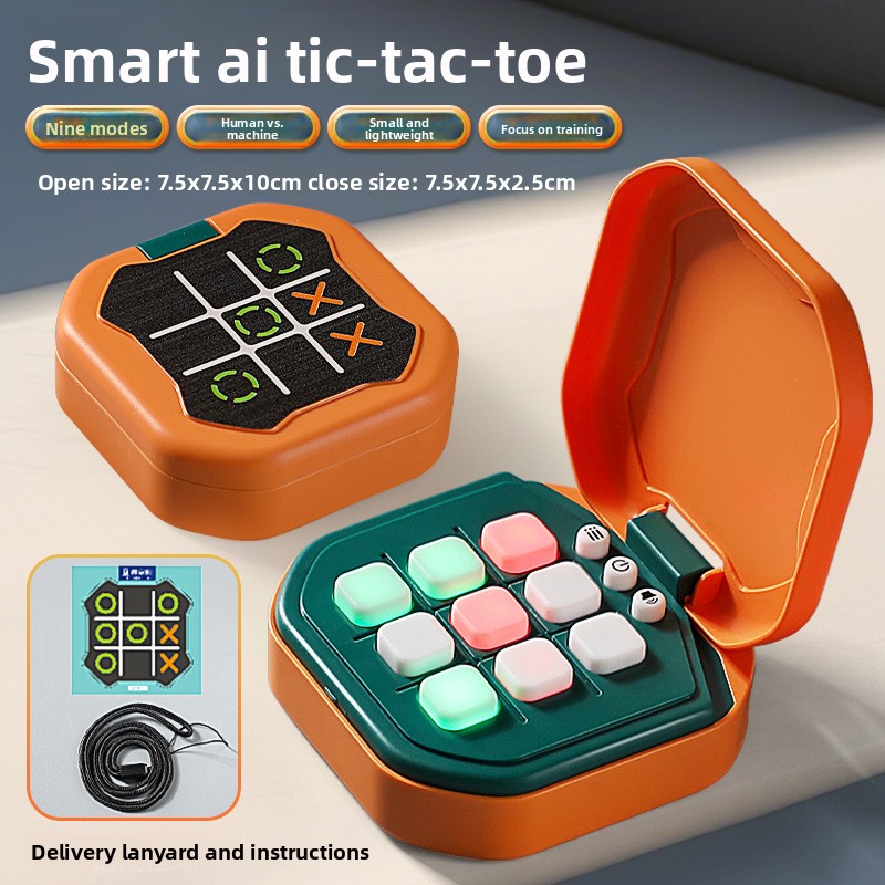 2 Pack Orange AI Tic-Tac-Toe Handheld Game Electronic Logic Training Machine with 9 Game Modes and Light-up Buttons for Kids Age 3+ global Home Travel