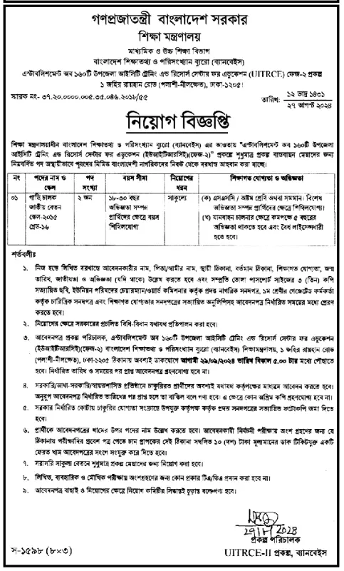 UITRCE (2nd Phase) Job Circular 2024