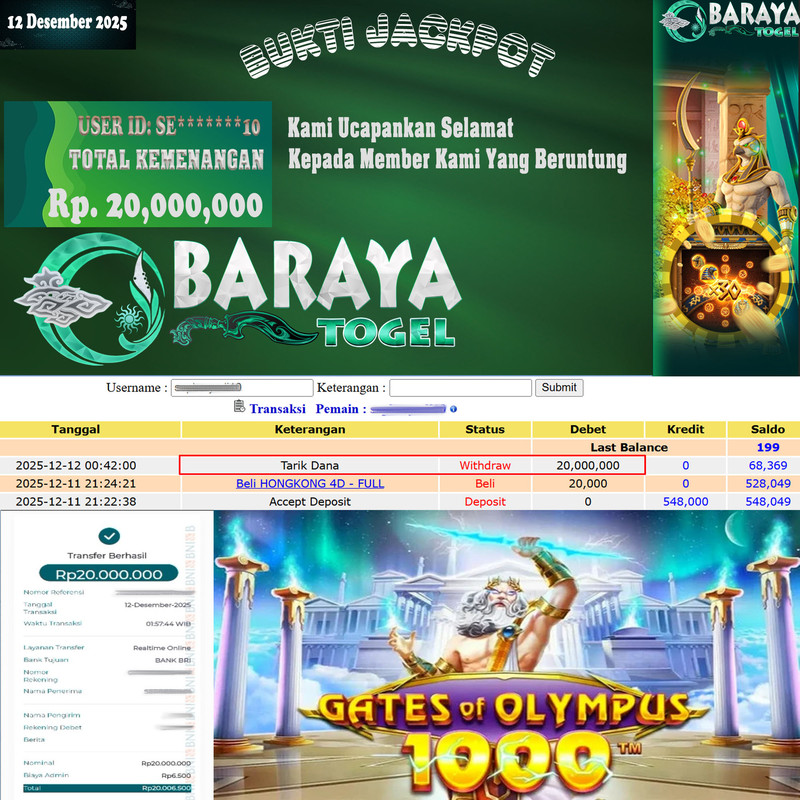 Rp. 20.000.000.- WD LUNAS DI BARAYATOGEL