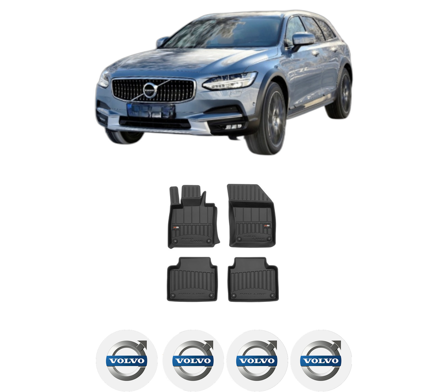 Set covorase presuri VOLVO V90 II Cross Country (236) din 2016-2021, auto, din cauciuc thermoplastic, 4 Stickere auto cu VOLVO