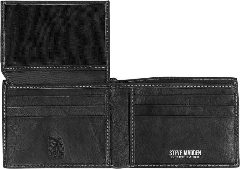 Amazon: Steve Madden cartera Leather RFID Wallet Extra Capacity Attached Flip Pocket 
