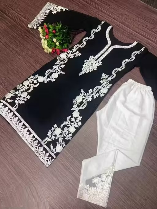 Snizvi | Women's Georgette Chikankari Embroidered Straight Kurta - Elegant Pakistani Suit for Festive & Casual Wear Color 1 (KS120)