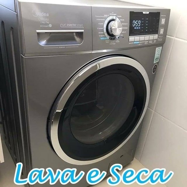 Lava E Seca Midea Grafite Metálico 11Kg Storm Wash Inverter Tambor 4D Porta Preta