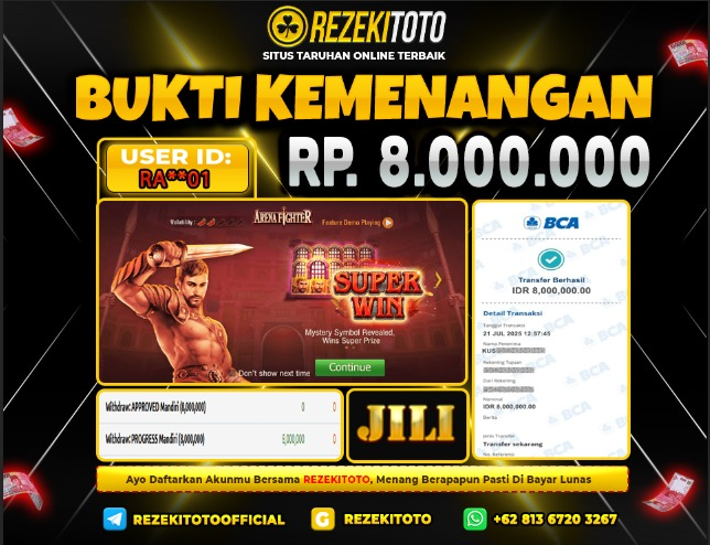 BUKTI KEMENANGAN 21 JULI 2025 ARENA FIGHTER 8 JUTA  