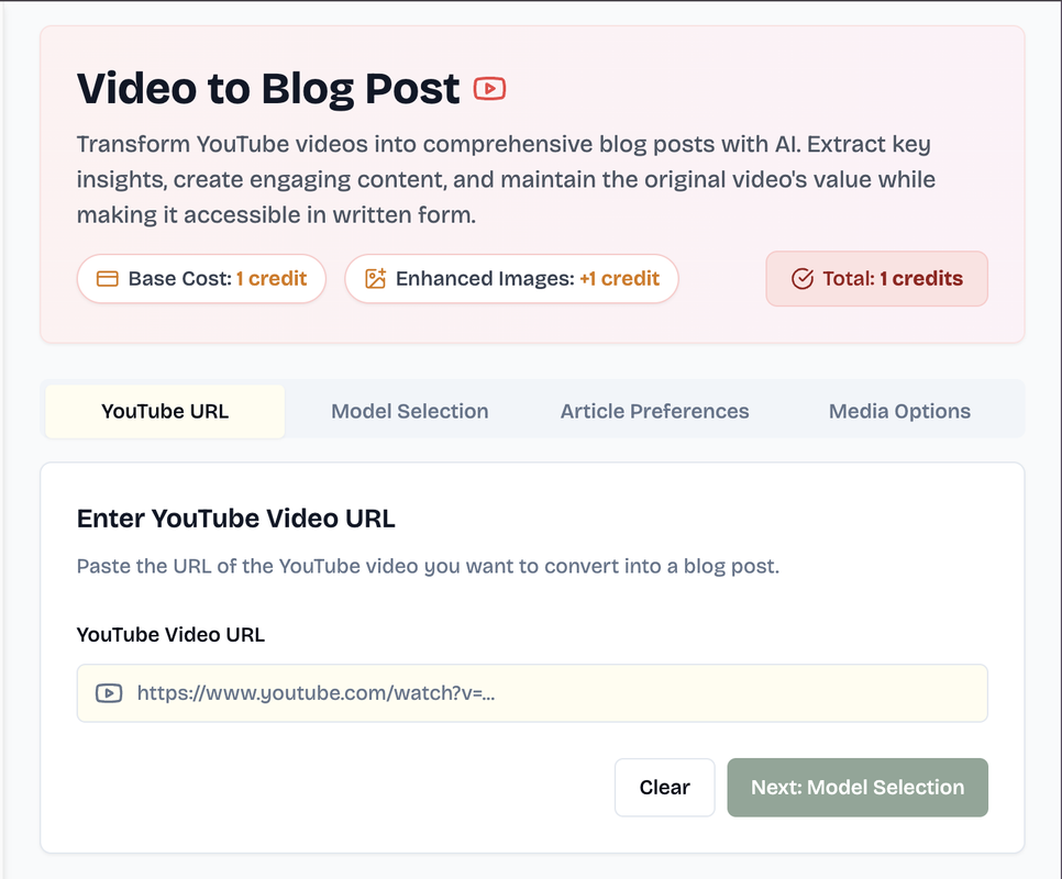 Video to Blog Post Interface