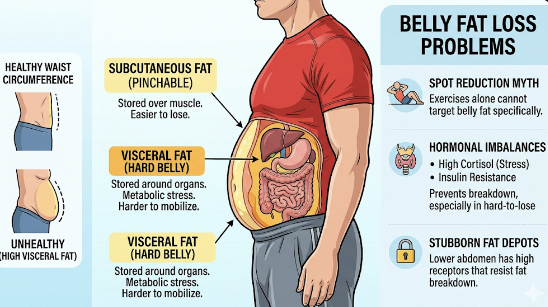 Person stressed at desk with head in hands, illustrating how cortisol affects belly fat loss problems