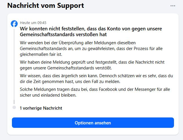 Facebook-Antwort auf Beschwerde