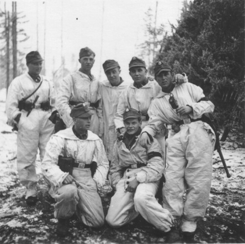 Esquiadores de la 6ª División SS de Montaña Nord en un bosque de Laponia Esquiadores de la 6ª División SS de Montaña Nord en un bosque de Laponia