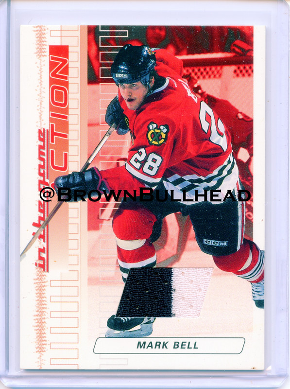 2003-04 ITG Action Jerseys #M-004 [Mark Bell] [Chicago Blackhawks] [Ruby] [~500] [swatch=black white