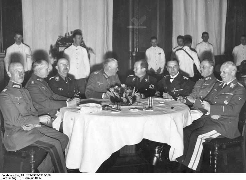 Reunión de los líderes del Alto Reichswehr y de las SS el 13 de enero de 1935 con el ministro de Reichswehr, Werner v. Blomberg Reunión de los líderes del Alto Reichswehr y de las SS el 13 de enero de 1935 con el ministro de Reichswehr, Werner v. Blomberg