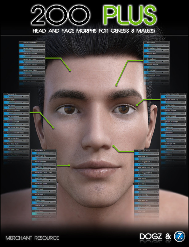 200 Plus Head and Face Morphs for Genesis 8 Male(s) (Updated 2021-04-19)