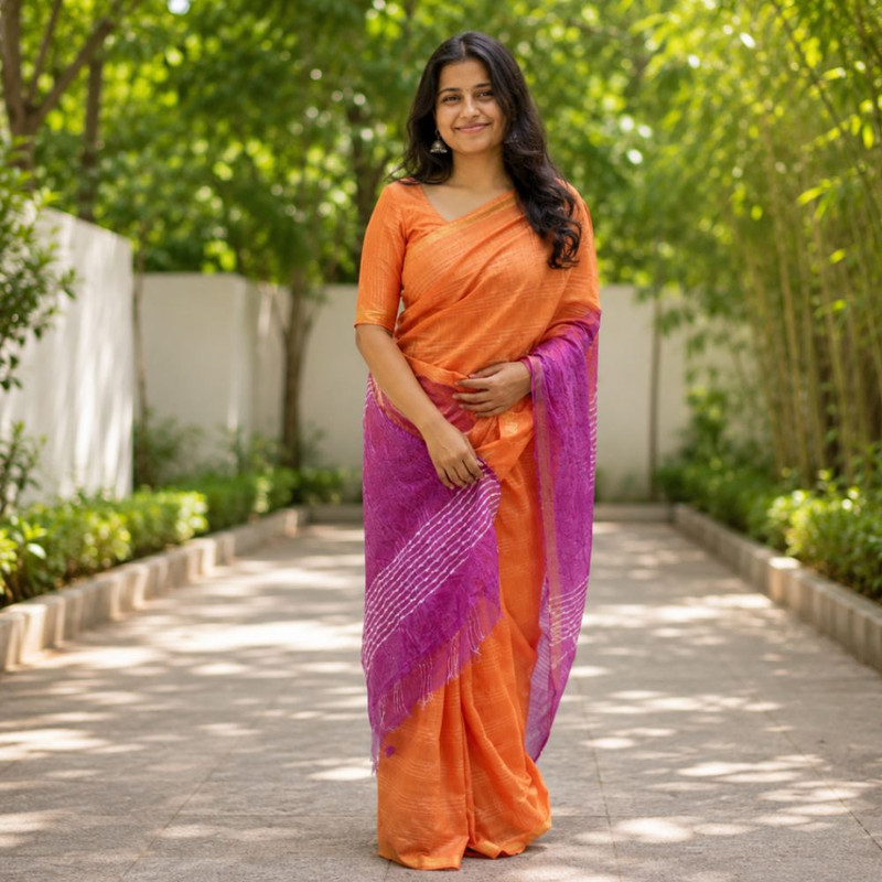 Women's Banswara Silk Dual Tone Saree with Unstitched Blouse Piece