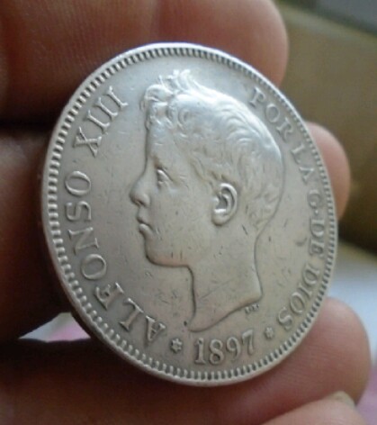 5 pesetas 1897. Alfonso XIII. Moltes gràcies Fredericus 20190520-160503
