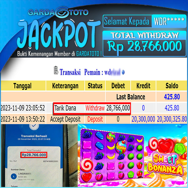 JACKPOT SLOT MAIN DI SLOT SWEET BONANZA WD Rp 28.766.000,- DIBAYAR LUNAS