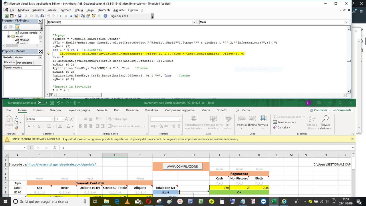 errore con excel 2016