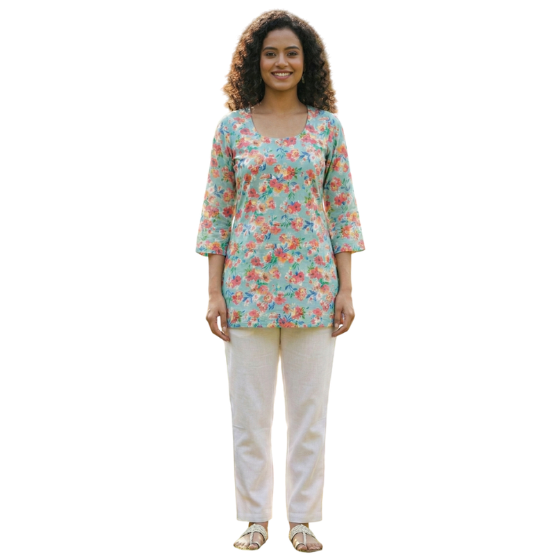 Qyaari Contemporary Digital Printed Short Kurti for Women