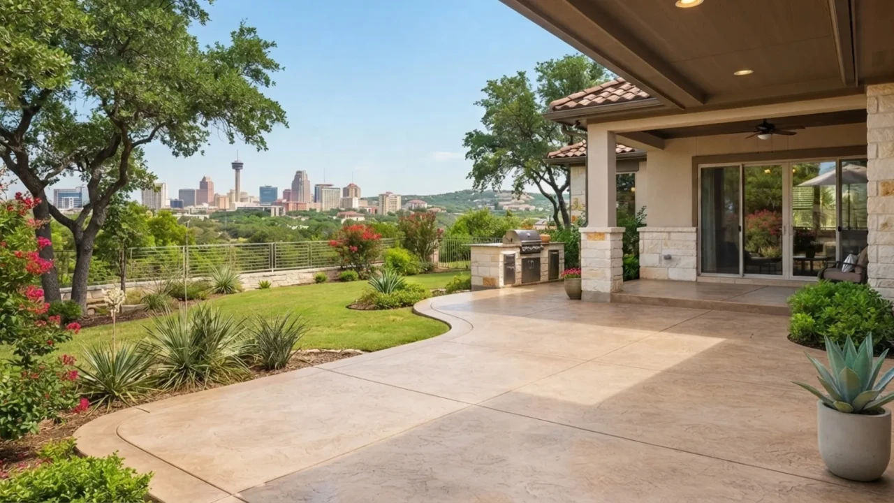 Concrete patio home value San Antonio backyard