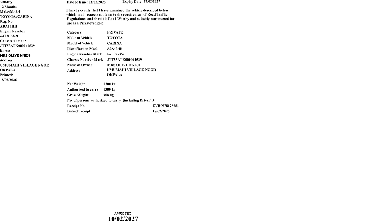 Verify Roadworthiness