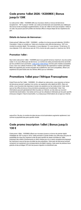 Code Promo 1x Bet Vérifié 2026 1X200MIX Bonus 130