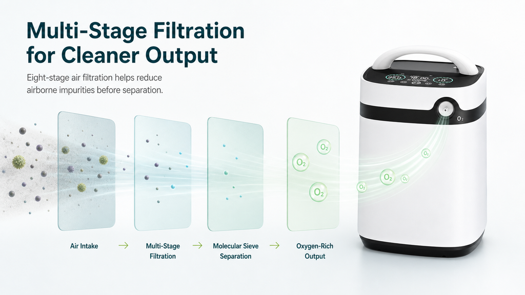 Sistem de filtrare in mai multe niveluri pentru concentratorul de oxigen