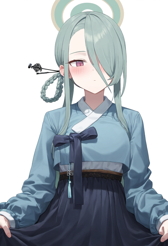 depth of field, 1girl, mina (blue archive), alternate costume, {{{{hanbok}}}}, b s-1620162140