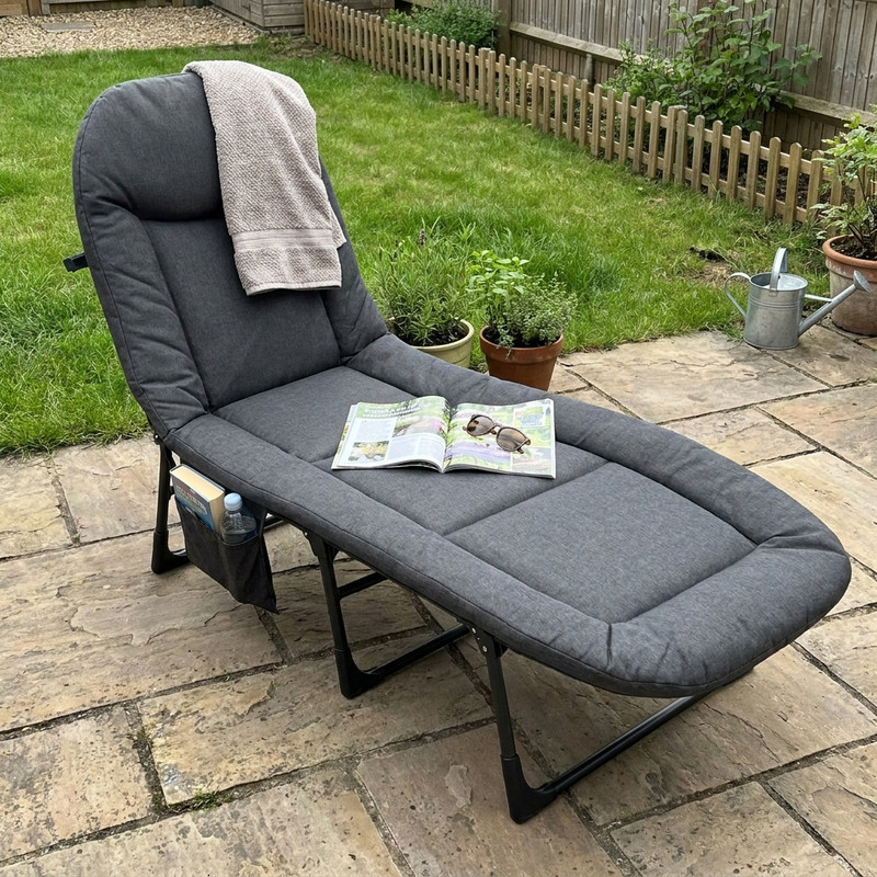 Ligstoel met zijvak en accessoires