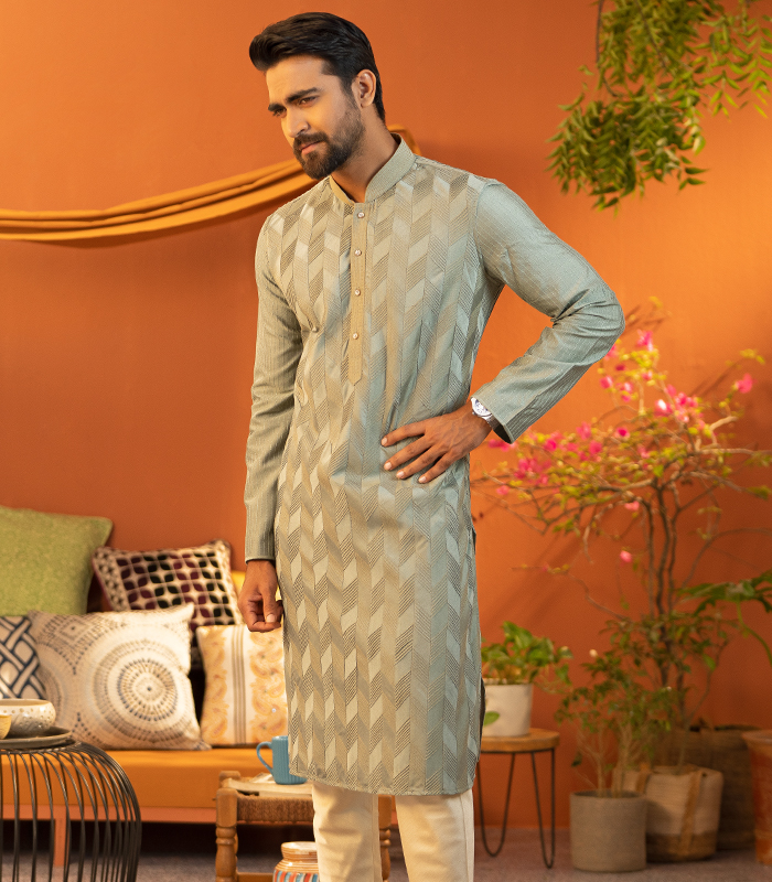 Men’s Exclusive Punjabi & Pajama : IND (Olive Design)