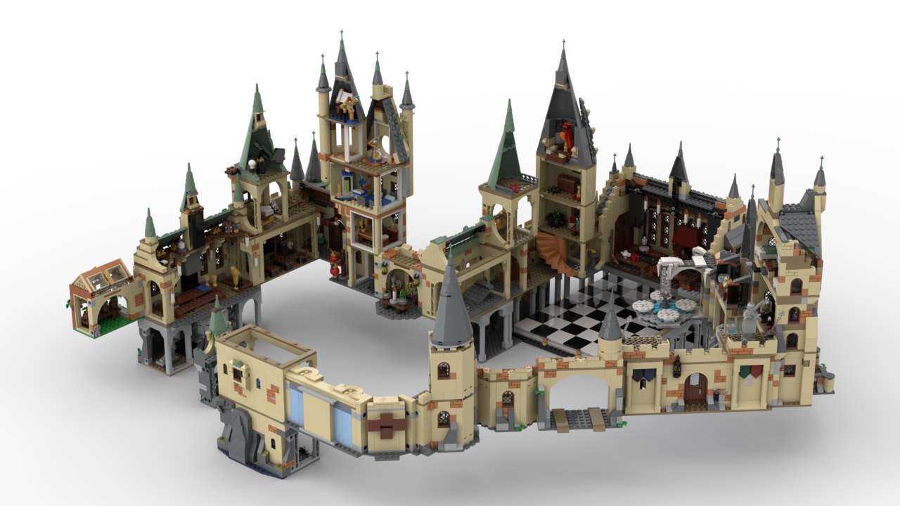 Updated LEGO Harry Potter Hogwarts Castle layout combining all the modular  sets in the series, including Gryffindor Dorms and First Flying Lesson :  r/legoharrypotter