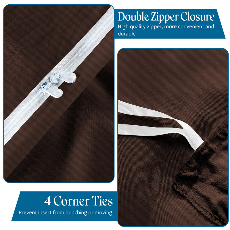Picture of 500 TC 100% Egyptian Cotton Premium Duvet Cover Zipper Closur Ultra Soft Durable and Fade Resistant Color Chocolate Stripesize Twin/Twin Xl