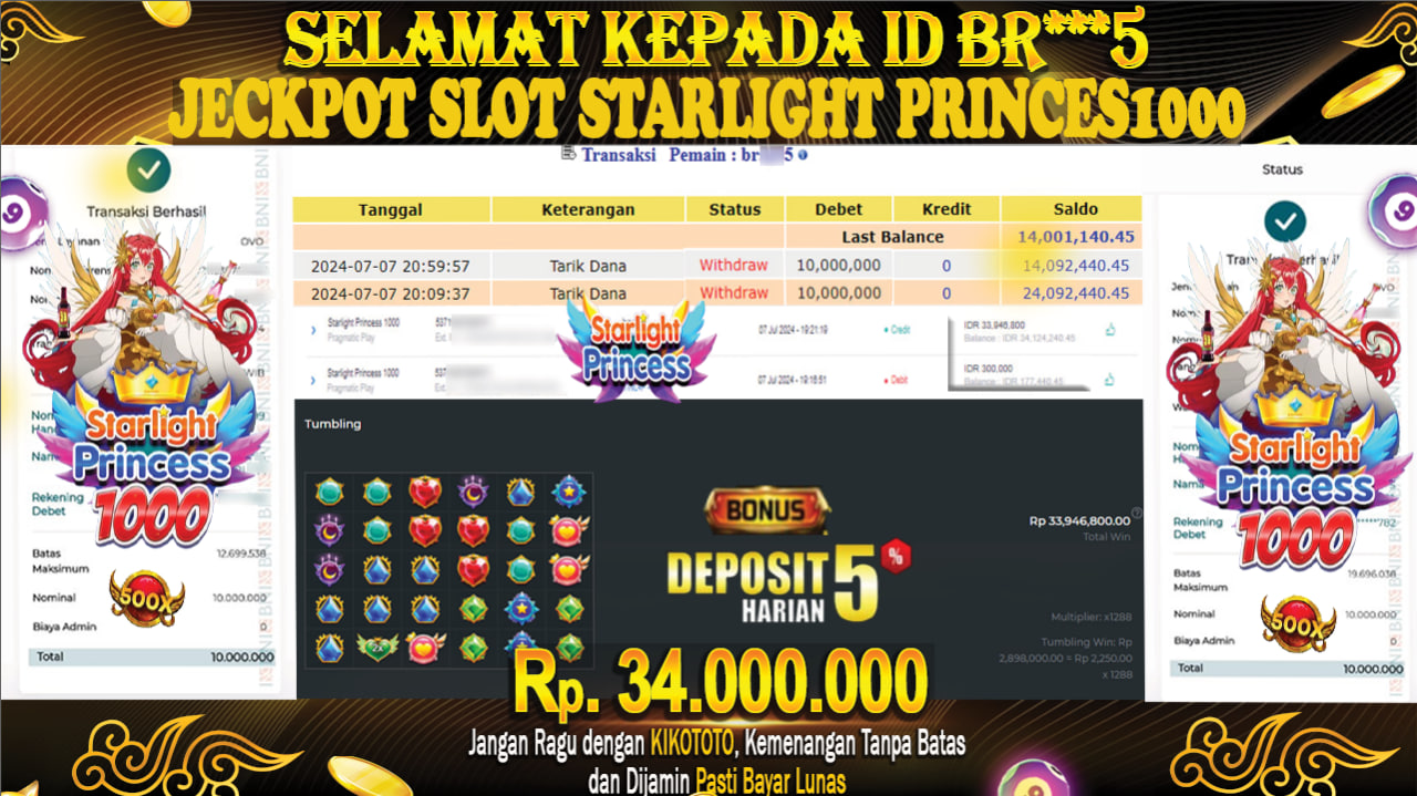 MENANG BESAR DI SLOT ONLINE STARLIGHT PRINCESS Rp 34,000,000 LANGSUNG DAN TANPA BASA BASI DI BAYAR KIKOTOTO !!!