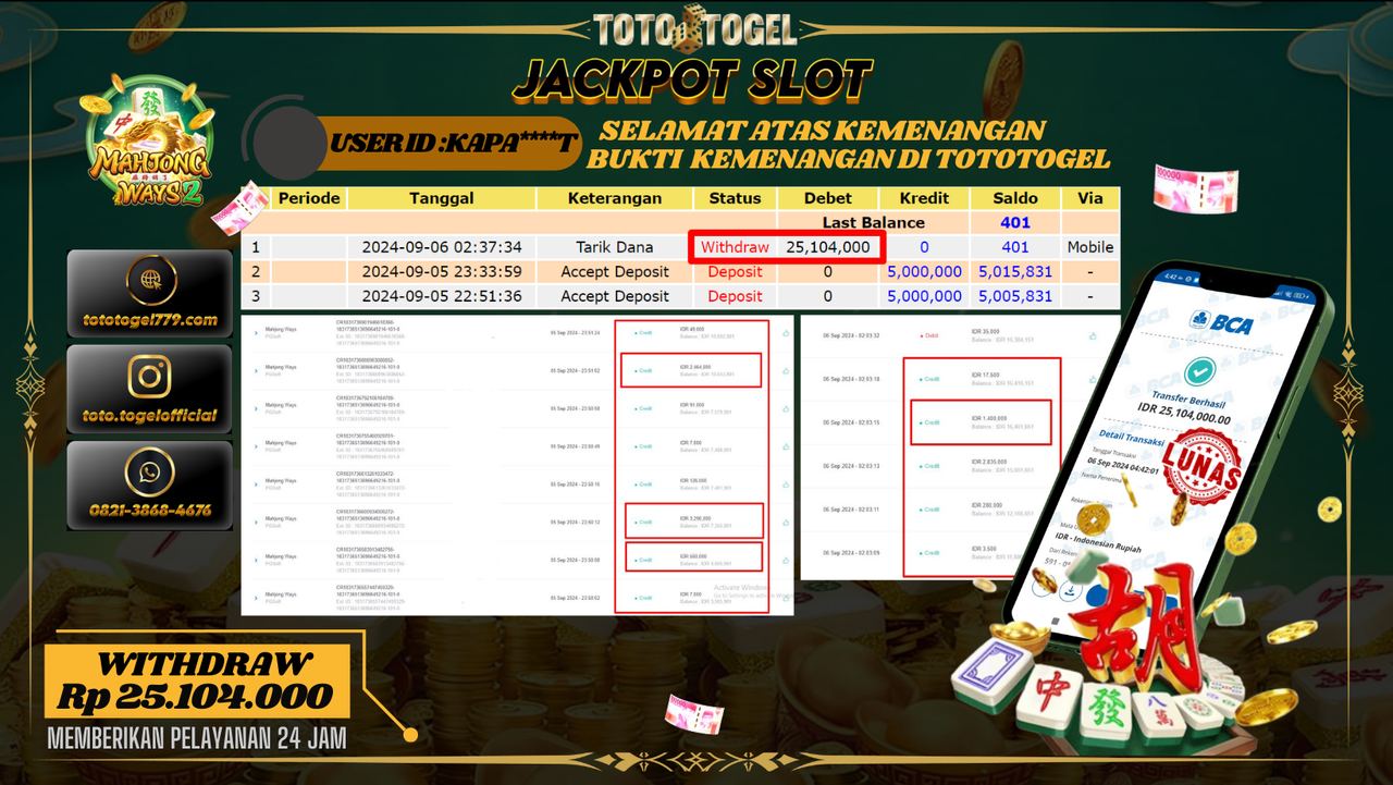 Bukti Kemenangan Permainan Slot Mahjong Ways Dengan ID : KAPA****T  Terbayar Lunas!!
