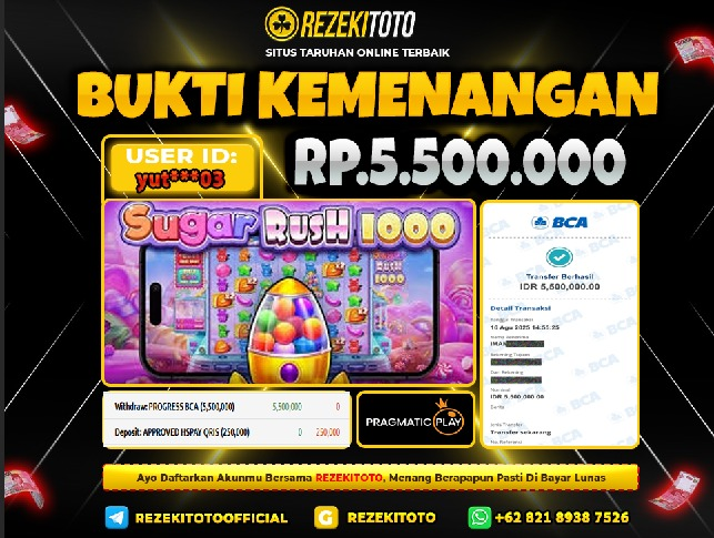 BUKTI KEMENANGAN 15 AGUSTUS 2025 SUGAR RUSH 1000 5 JUTA 