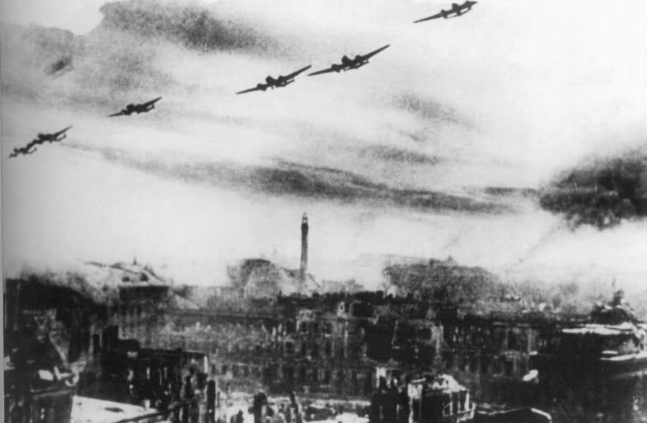 Bombarderos soviéticos sobre Berlín. Posiblemente Petlyakov Pe 2 o Tupolev Tu 2
