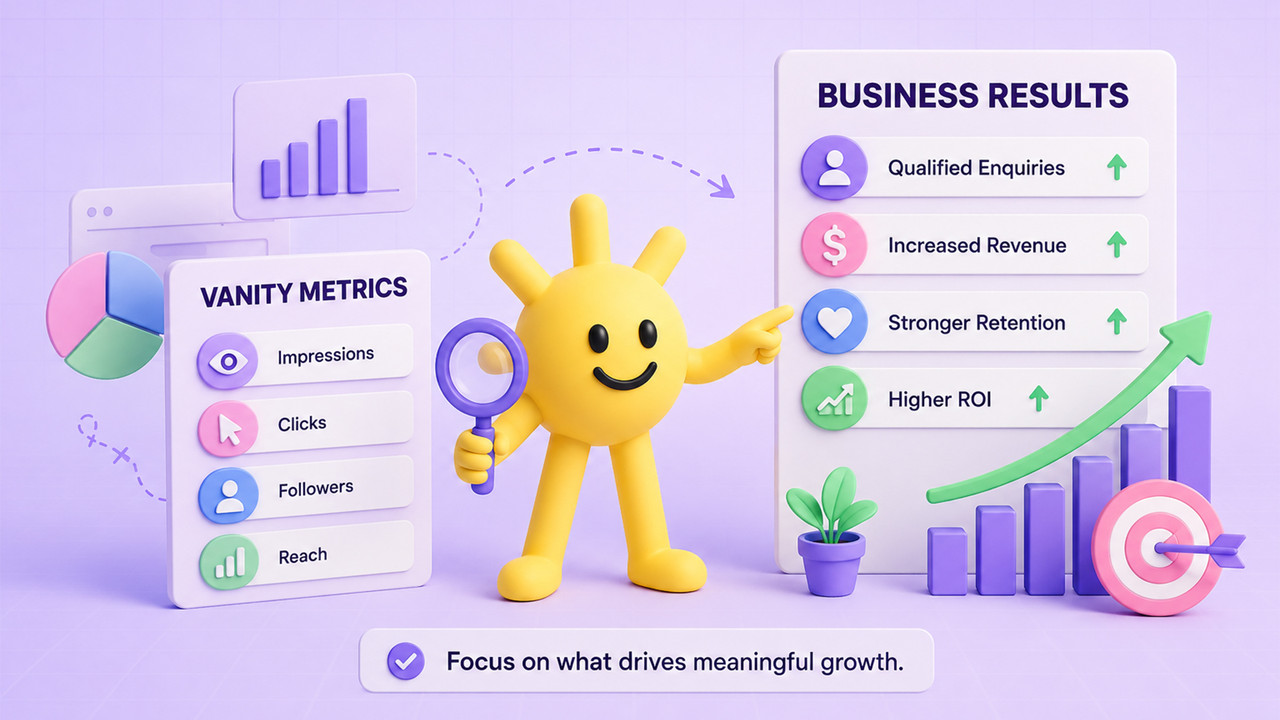 Illustration showing the difference between vanity metrics and successful metrics.
