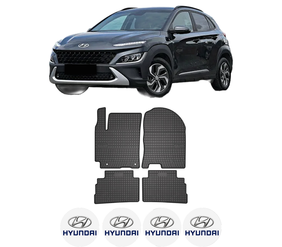 Set covorase presuri HYUNDAI KONA SUV Van (OS, OSE, OSI) din 2017-2019, auto, din cauciuc thermoplastic, 4 Stickere auto cu HYUNDAI