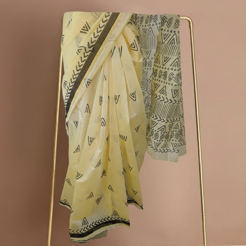 Handblock Printed Kota Doriya Saree | Sheer, Lightweight & Gracefully Textured Design - 3