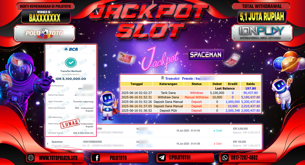 POLOTOTO JACKPOT SLOT SPACEMAN Rp.5.100.000,-