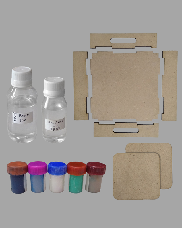 Resin Art on MDF Tray with Square Tea Coasters DIY Kit