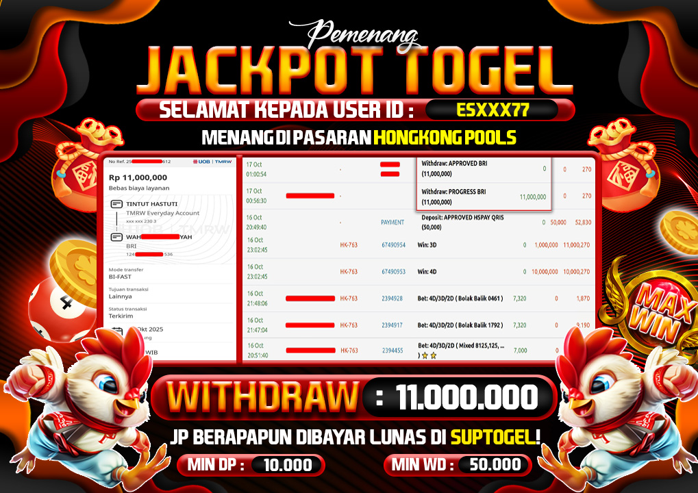  BUKTI KEMENANGAN 17 OCTOBER 2025 MENANG DI PERMAINAN TOGEL PASARAN HONGKONG POOLS 11 JT