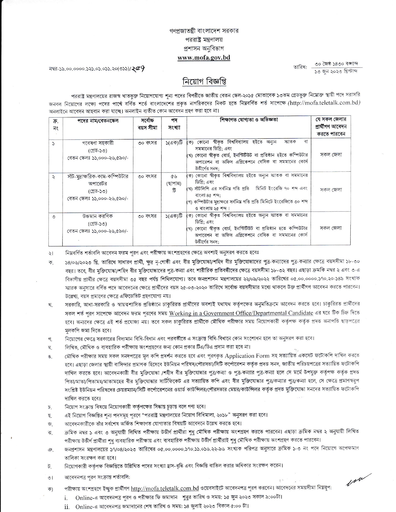 MOFA Job Circular 2023