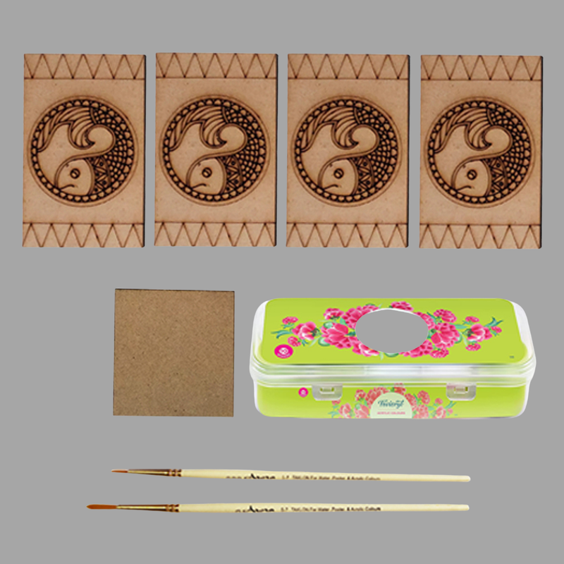 Madhubani painting on Engraved MDF Pen Stand Hobbyist level DIY Kit 